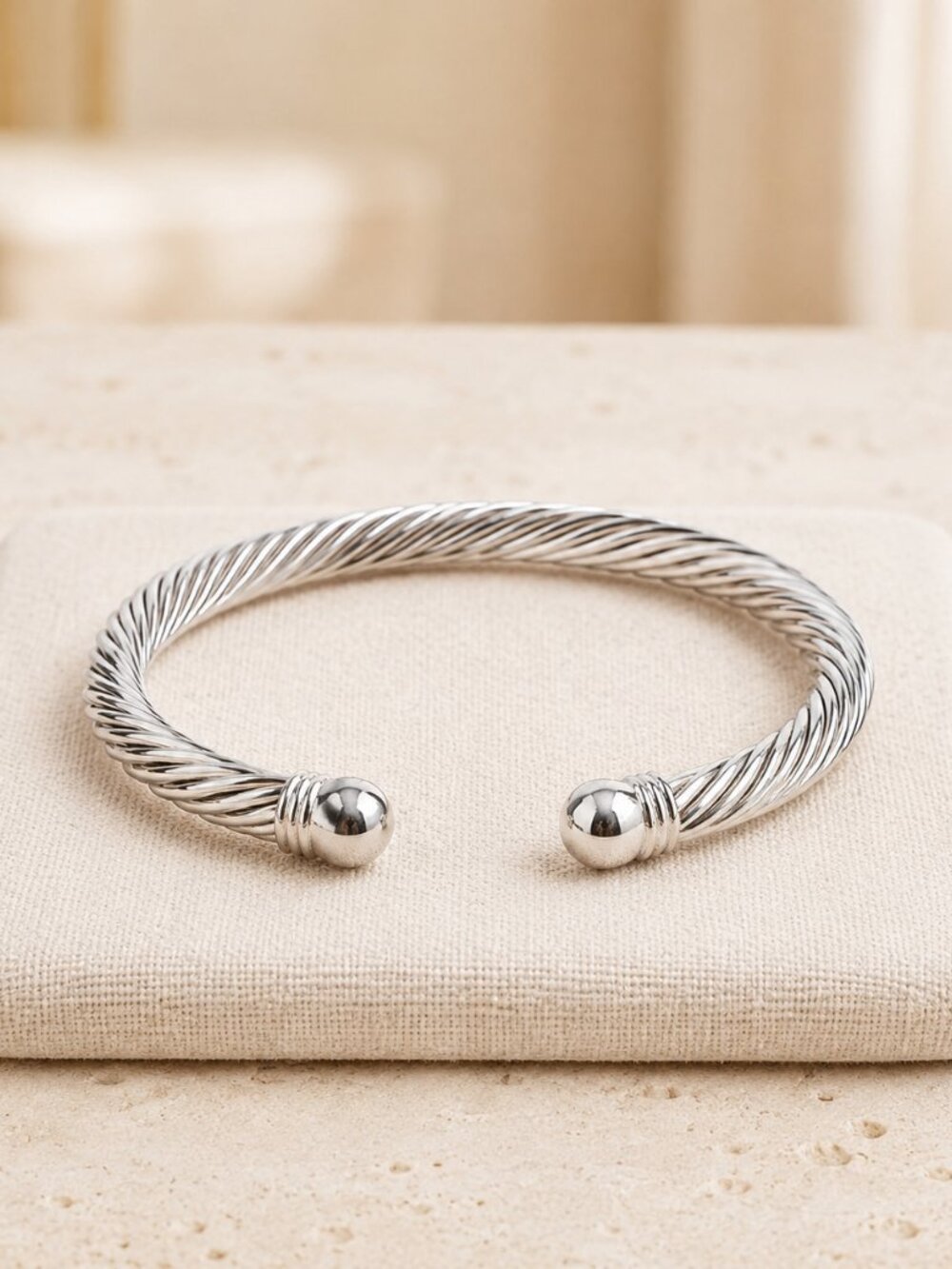 Silver Cable Twist Cuff Bracelet Open Bangle Polished NWT